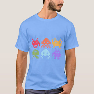 Space Invaders Piel Art Rainbow Aliens girl T Shirt