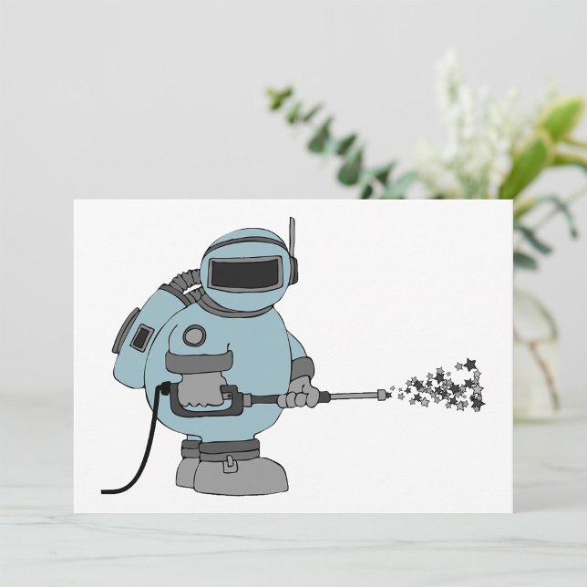Space Janitor Spraying Stars Sci-Fi Astronaut Inbjudningar (Skapare uppladdad)
