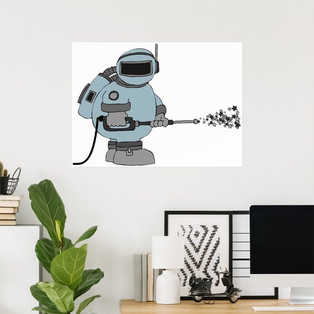 Space Janitor Spraying Stars Sci-Fi Astronaut Poster (Skapare uppladdad)