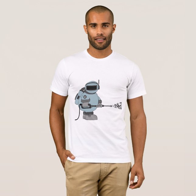 Space Janitor Spraying Stars Sci-Fi Astronaut T-shirt (Hel framsida)