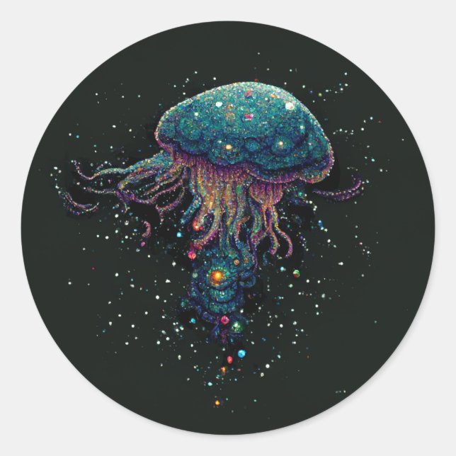 Space Jellyfish Runt Klistermärke (Framsida)