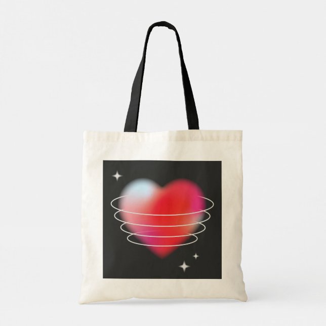 Space kärlek, röd hjärthistekdesign valentines day tygkasse (Baksida)