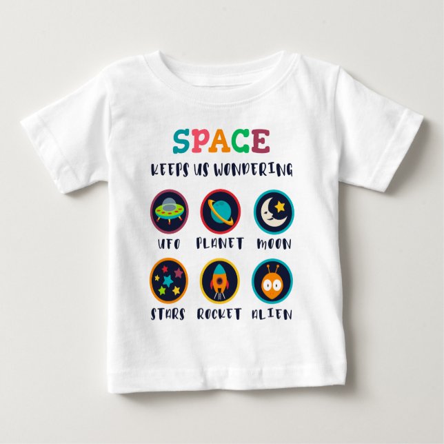 Space keeps us wondering t shirt (Framsida)
