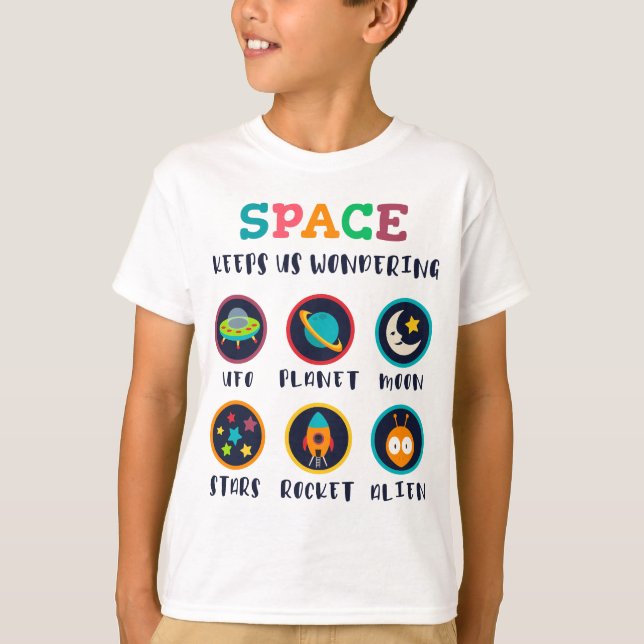Space keeps us wondering t shirt (Framsida)