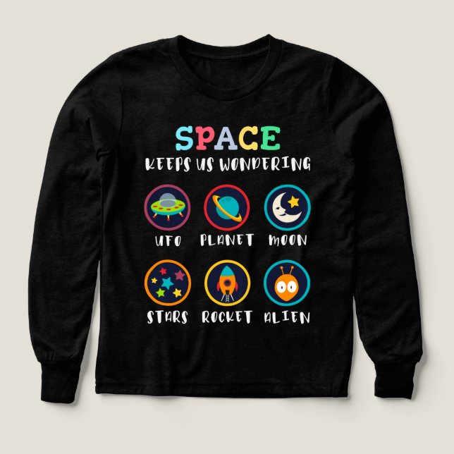 Space keeps us wondering t shirt (Design framsida)