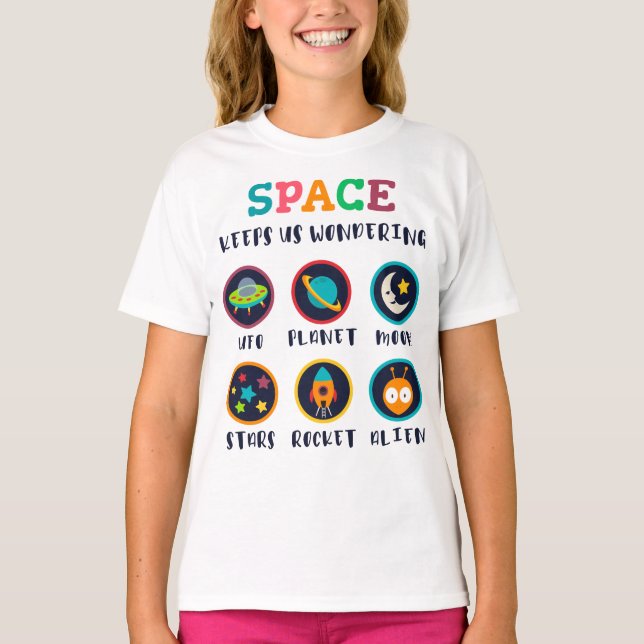 Space keeps us wondering t shirt (Framsida)