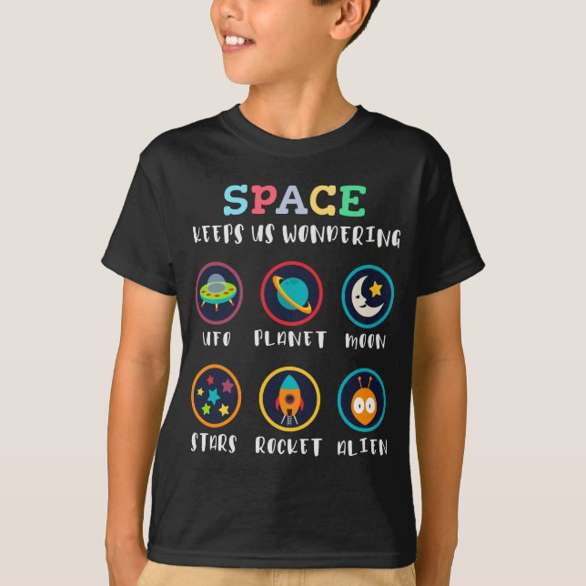 Space keeps us wondering t shirt (Framsida)