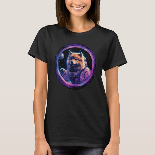 Space Keeshond Dog Mom Dad Keeshond T Shirt (Framsida)