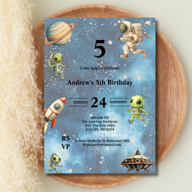 Space Kids Utomjordingars Astronaut Planets Boys B Inbjudningar (Boys Birthday Invite, Space Kids, Aliens, Astronauts, Planets, Rockets Spaceship. Printed or Digital)