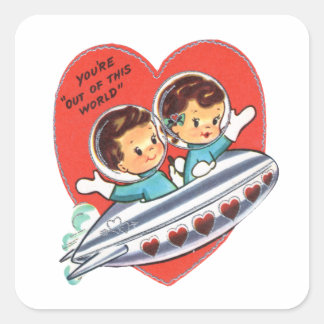Space Kids Valentine Fyrkantigt Klistermärke