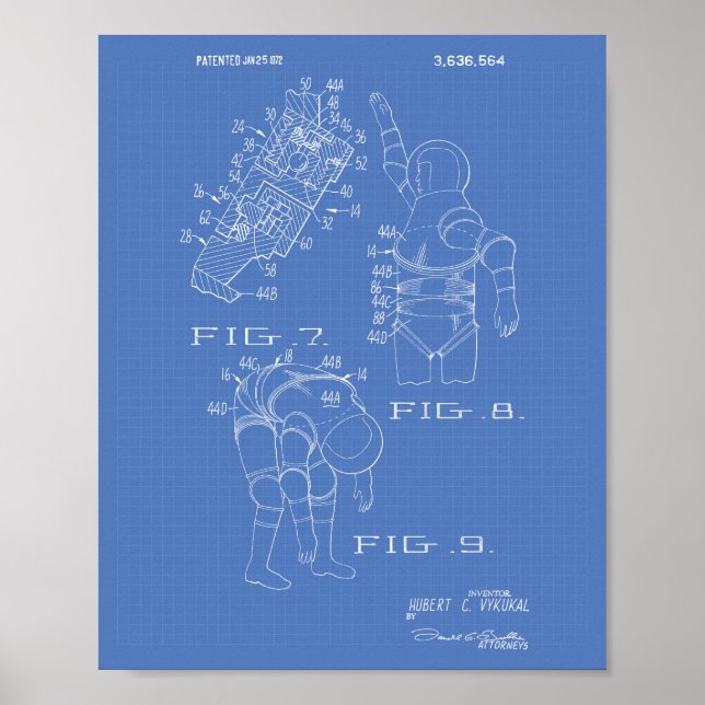 Space Kostym 1972 Patent Art - Blåkopia Poster (Framsidan)