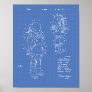 Space Kostym 1973 Patent Art - Blåkopia Poster
