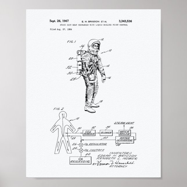 Space Kostym Heat Exchanger 1967 Patent White Papp Poster (Framsidan)