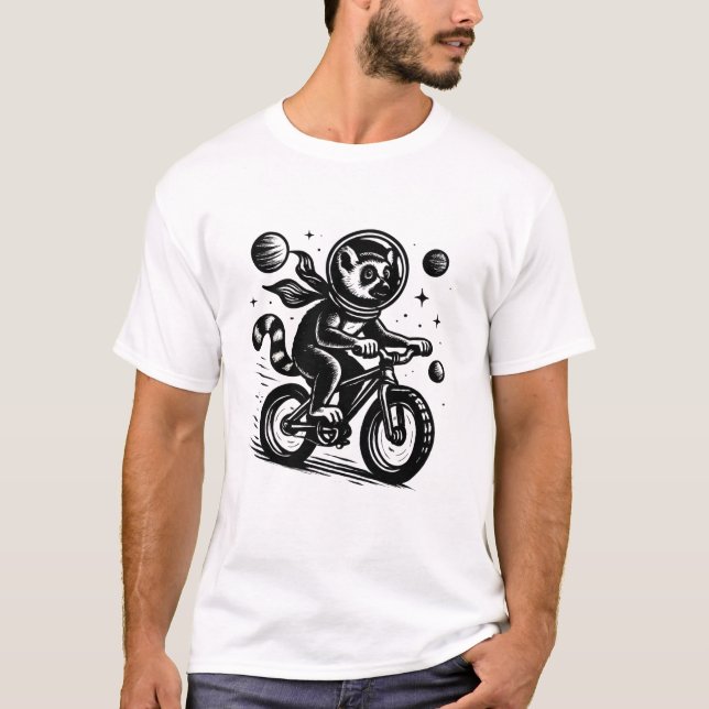 Space Lemur Astronaut Riding Bicycle - Madagascar  T Shirt (Framsida)