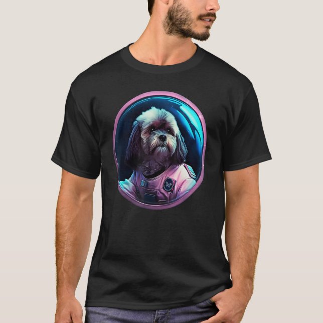Space Lhasa Apso Dog Mom Dad Lhasa Apso T Shirt (Framsida)