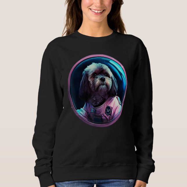 Space Lhasa Apso Dog Mom Dad Lhasa Apso T Shirt (Framsida)