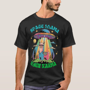 Space Llama Alien Karma, Funny Llama UFO Retro T Shirt