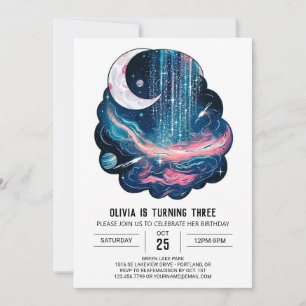 Space Måne Stars Digital Birthday Inbjudningar
