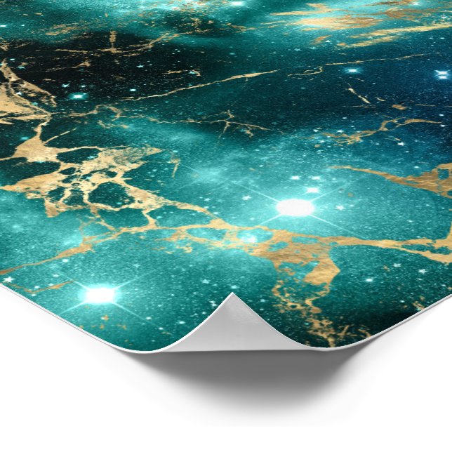 Space Marble Black Grönt Starry Night Golden Poster (Hörn)