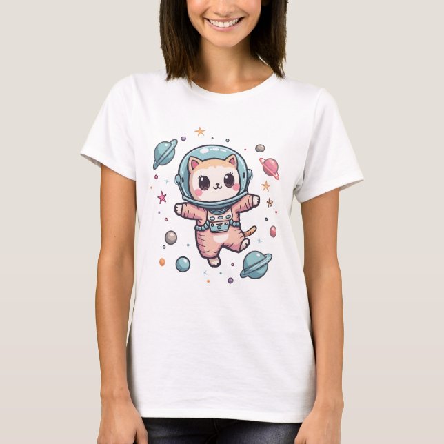 Space Meow-naut, söt kawaii-katt T Shirt (Framsida)