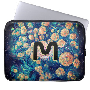 Space Mimosa Golden Nebula Blommar & Monogram Laptop Fodral