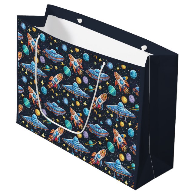 Space Mönster Gift Bag (Framsidan Vinklad)