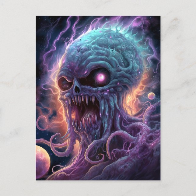 Space Monster Horror Art Vykort (Framsida)