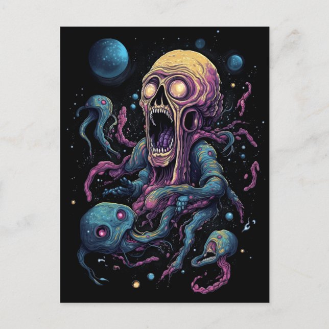 Space Monster Horror Art-vykort Vykort (Framsida)