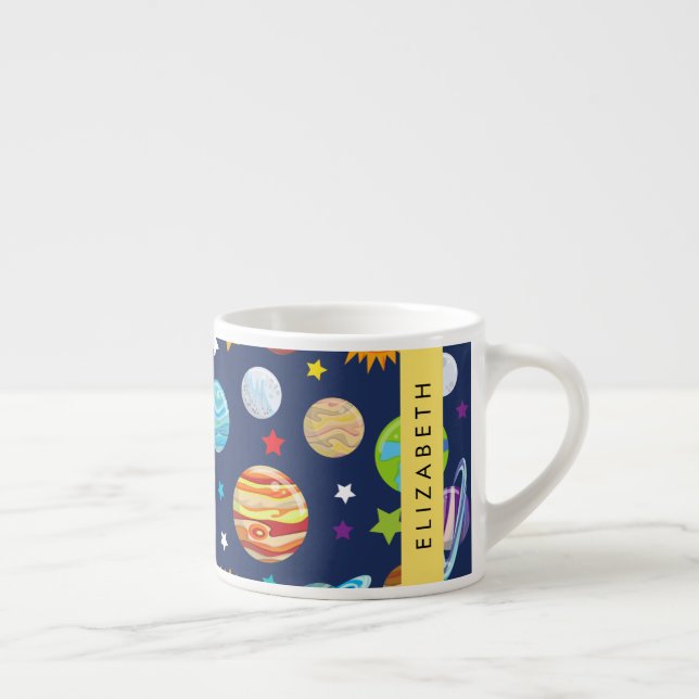 Space Mönster, Planets, Stars, Cosmos, Ditt namn Espressomugg (Höger)