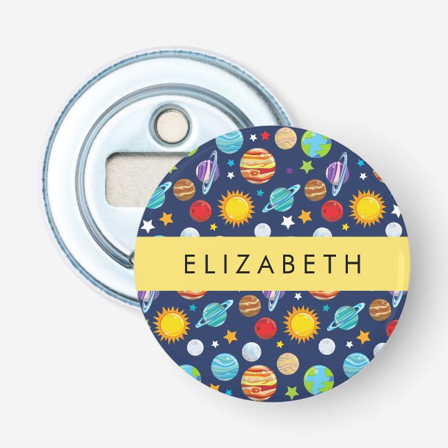 Space Mönster, Planets, Stars, Cosmos, Ditt namn Flasköppnare (Framsidan)