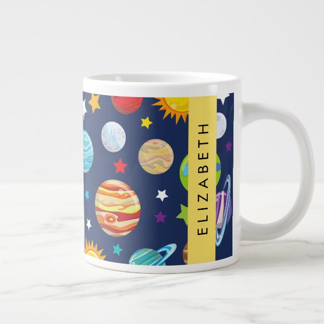 Space Mönster, Planets, Stars, Cosmos, Ditt namn Jumbo Mugg (Höger)