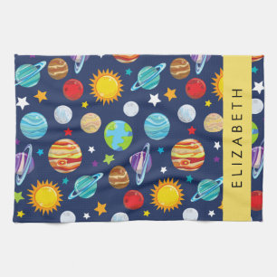 Space Mönster, Planets, Stars, Cosmos, Ditt namn Kökshandduk