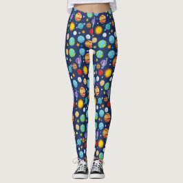 Space Mönster, Planets, Stars, Cosmos, Galaxy Leggings
