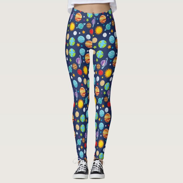 Space Mönster, Planets, Stars, Cosmos, Galaxy Leggings (Framsida)