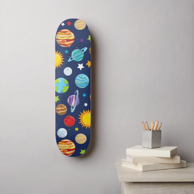 Space Mönster, Planets, Stars, Cosmos, Galaxy Mini Skateboard Bräda 18,5 Cm (Väggkonst)