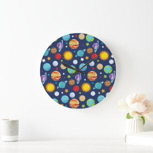 Space Mönster, Planets, Stars, Cosmos, Galaxy Stor Klocka