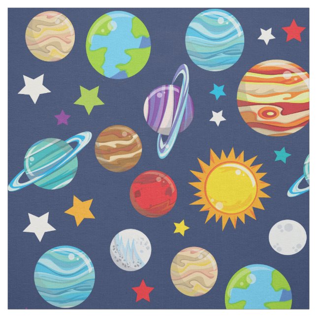 Space Mönster, Planets, Stars, Cosmos, Galaxy Tyg (Provkarta)