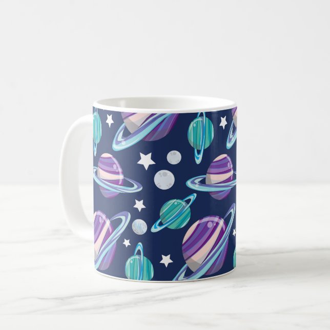Space Mönster, Planets, Stars, Galaxy, Cosmos Kaffemugg (Framsida vänster)