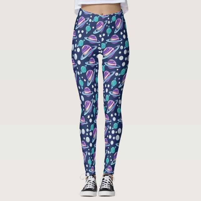 Space Mönster, Planets, Stars, Galaxy, Cosmos Leggings (Framsida)