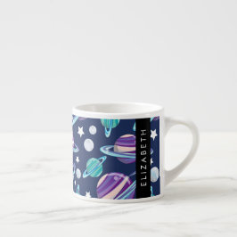 Space Mönster, Planets, Stars, Galaxy, Ditt namn Espressomugg