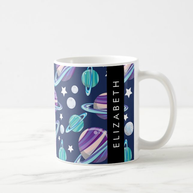 Space Mönster, Planets, Stars, Galaxy, Ditt namn Kaffemugg (Höger)