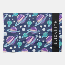 Space Mönster, Planets, Stars, Galaxy, Ditt namn Kökshandduk