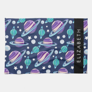 Space Mönster, Planets, Stars, Galaxy, Ditt namn Kökshandduk