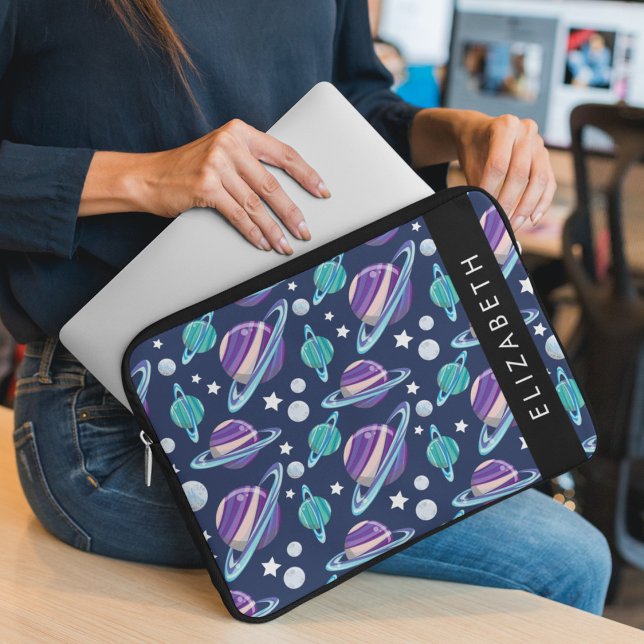 Space Mönster, Planets, Stars, Galaxy, Ditt namn Laptop Fodral (Skapare uppladdad)