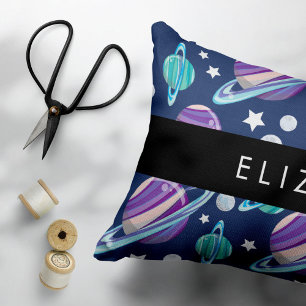 Space Mönster, Planets, Stars, Galaxy, Ditt namn Prydnadskudde