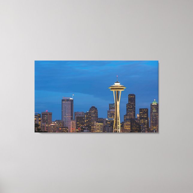 Space Nål och Seattle i centrala staden Canvastryck (Framsida)