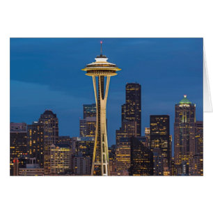 Space Nål och Seattle i centrala staden Hälsningskort