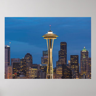 Space Nål och Seattle i centrala staden Poster