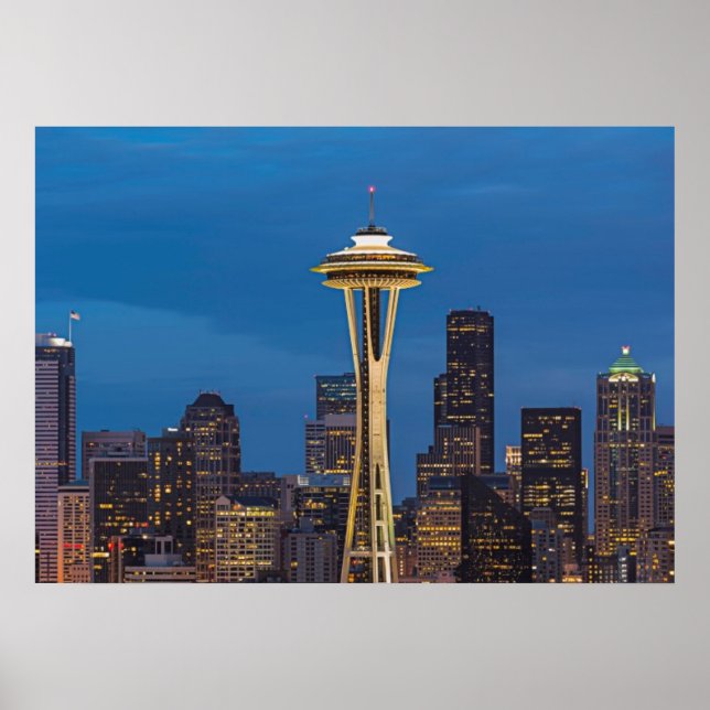 Space Nål och Seattle i centrala staden Poster (Framsidan)