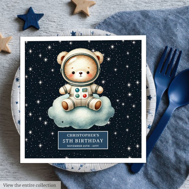 Space Nalle Astronaut Napkins Boy Birthday Pappersservett (Space Teddy Bear Astronaut Napkins Boy Birthday Fun)